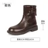 Botines retro de estilo británico para mujer, con punta redonda, adorno de hebilla y cremallera trasera, perfectos para el uso diario y para ir al trabajo, con un diseño sencillo y tacón bajo