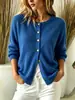 Roupas femininas novas para outono e inverno, estilo transfronteiriço europeu e americano 2026, cardigã de botões liso, blusa de manga comprida, suéter para Amazon