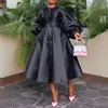 BN311 comércio exterior transfronteiriço roupas femininas europeias e americanas outono e inverno novo cor sólida brilhante solta botão manga lanterna vestido