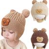 Gorro de punto con doble bola de oso para bebé, estilo occidental, cálido y grueso, de lana con protección para las orejas, para hombre y mujer.