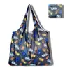Nova grande bolsa de compras dobrável, bolsa quadrada de pano com flores, bolsa de compras portátil, bolsa tote dobrável