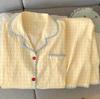 Atacado do Fabricante Pijamas Plus Size para Mulheres Primavera e Outono Renda Azul Fofo Xadrez Amarelo Roupas de Casa Podem Ser Usadas Fora Conjunto de Duas Peças