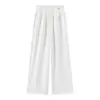 Pantalones Casuales de Pierna Ancha con Adorno de Encaje, Delgados de Cintura Alta, Caídos, Holgados, Adelgazantes, de Longitud al Suelo