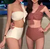 Nuevo Traje de Baño para Mujer Color Sólido Dividido de Cintura Alta de un Hombro Sexy de Cintura Alta Espalda Descubierta Pequeño Fragante para Aguas Termales Casual