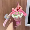 Pingente Chaveiro Buquê de Pelúcia Acabado, Buquê de Rosas de Crochê com Fio, Presente de Dia dos Namorados, Pequeno Presente de Aniversário