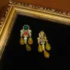 Estilo Occidental Chapado en Cobre Antiguo con Oro de 18 Quilates, Color Dorado Vintage con Adornos de Piedra Natural en Forma de Gota Amarilla, Estilo Araña con Borlas