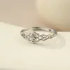 Anillo vintage francés de plata de ley 925 hueco con encaje y circonita para mujer, exquisito anillo para el dedo índice con diseño floral tachonado de diamantes, moderno y versátil