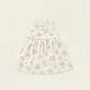 Vestido de Verão Floral para Meninas Pintura Fresca a Tinta Flores Pequenas Sem Mangas Gola Redonda Saia Evasê Estilo Pastoral para Bebê Vestido Princesa