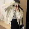 Jaqueta Suéter com Zíper Dongdaemun Coreano para Mulheres, Estilo Coreano de Outono, Cardigan de Tricô Solto e Moderno com Bolsos Versáteis