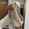 Calcetines de mujer de otoño e invierno, calcetines de tubo medio, calcetines de toalla gruesos con forro polar a rayas, calcetines cálidos para el hogar