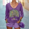 Camiseta de manga larga con cuello en V para mujer, europea y americana, transfronteriza, con diseño de estampado digital, estilo suelto y casual, nueva colección de primavera