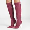 Botas de Moda Europeas y Americanas Transfronterizas, Botas Altas de Puntera Puntiaguda con Cremallera Lateral para Mujer, Botas de Tacón Alto de Talla Grande para Exportación