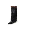 Botas Femininas Pontudas da Moda, Novas Botas de Montaria Afuniladas com Estampa de Leopardo, Botas Longas Femininas Petite com Salto Alto, Cor Damasco, Cano Largo, Estilo Descontraído