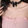 Estilo Dulce y Fresco Encaje Hueco Corazón Lazo Gargantilla Collar Cadena para Clavícula Personalizable