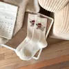 Calcetines de Lana Estilo Fair Isle para Mujer, Calentador de Cuello de Dibujos Animados Estilo Coreano Celebridad de Internet, Calcetines Gruesos Cálidos para Estudiantes a Media Pantorrilla, Calcetines Baggy