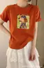 Camiseta de Algodón Acanalado para Mujer, Estampado Directo Digital, Mangas Enrolladas, Top de Manga Corta Ajustado, Segunda Remesa de Verano, Directo de la Fábrica Fuente