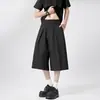 Pantalones Cortos de Seda Negra Hielo Frescos de Tres Cuartos para Hombre de Verano Finos Holgados de Gama Alta Plegados Rectos de Pierna Ancha Casuales