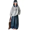 Conjunto de moletom feminino 2026 primavera e outono novo estilo universitário moletom com gola jeans falso conjunto de duas peças moderno