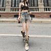 Chica Caliente de Industria Pesada Vestida con Agujero y Estilo Rapero Look Holgado Delgado Usados de Cintura Alta Verano para Mujer Pantalones Cortos de Mezclilla Línea A Modernos