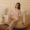 Estilo Primavera Ropa de Casa para Mujer, Gasa de Doble Capa de Algodón, Estampado de Hibisco, Ribete de Encaje, Pantalones Cortos de Manga Corta, Conjunto de Pijama