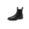 Otoño e invierno 2023 Nuevas botas cortas retro de piel de vaca encerada con punta redonda y tacón bajo Botas Chelsea de tacón grueso estilo británico para mujer