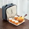 Infusor de Chá para Preguiçosos em Cerâmica Barro Preto Conjunto Automático de Chá Conjunto Pequeno Pote Portátil de Viagem com Alça Lateral Bandeja de Chá Chá Gongfu