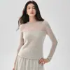 Colección Otoño 2026: Suéter para Mujer de Punto de Seda y Cachemira, Cuello Redondo, Jersey, Diseño Hueco, Capa Base Suave y Amigable con la Piel