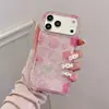 Fragmentos de Brillo Rosa, Flores y Mariposas Adecuado para Funda de Teléfono Móvil Apple 18 iPhone17Pro Max 15/16 Cobertura Completa