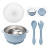 Set de Cubiertos para Bebés con Tazón de Acero Inoxidable 304 con Tapa, Tenedor y Cuchara de Silicona, Suplemento de Alimentación para Niños, Anti-quemaduras, Set Especial de Alimentación para Bebés