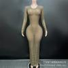 Moda Europea y Americana de Alta Gama Elegante Falda Larga Corte Entallado Aspecto Adelgazante de Cadera Vestido de Noche de Banquete con Pedrería Ropa para Actuaciones de Baile en Discotecas