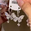 Pendientes de Borla de Gota de Agua de Mariposa Completamente Diamantados, Pendientes Exquisitos de Lujo Ligero Estilo Francés para Vestido de Noche, Pendientes para Vestido de Brindis