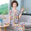Pijama de Algodón y Seda para Mujer Ropa de Casa de Verano Traje de Dos Piezas Ropa de Casa de Manga Corta de Algodón y Seda para Madre de Mediana Edad y Mayor Ropa Exterior de Verano para Mujer