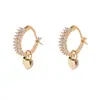 Pendientes de Corazón con Microincrustaciones de Circonita de Alta Gama Transfronterizos para Mujer, Elegantes y Sencillos, Versátiles, Estilo Retro, Pendientes Chapados en Oro Real