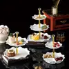 Venta al por mayor transfronteriza de Platos de Fruta Cerámicos Creativos de Lujo Ligero, Platos para Bocadillos de Té de la Tarde, Platos para Pasteles de Postre, Platos de Fruta de Dos y Tres Niveles