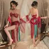 Lencería Sexy en Rojo Intenso, Hanfu Seductivo de Malla Transparente, Bata de Noche Tentación de la Bailarina de Dunhuang, Conjunto de Pijama para Mujer
