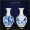 Florero de Porcelana Azul y Blanco, Florero de Porcelana Azul y Blanco con Loto Pintado a Mano de Jingdezhen, Decoración para Hotel y Casa de Huéspedes, Florero Artesanal de Estilo Chino