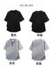 Camiseta de Manga Corta Henley con Hombrera Remachada para Hombre Verano Nueva Manga Corta con Media Cremallera Diseño Americano High Street Peso Pesado