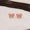 Yuebao Joias Turmalina Colorida Prata de Lei S925 Banhado a Ouro Rosa Borboleta Moda Prata Pingente Brincos Pingente Conjunto de Três Peças