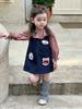 [En Stock] Conjunto de Ropa para Niña 2025 Otoño Bebé Niña Vestido de Tirantes de Dibujos Animados Camisa de Muñeca a Cuadros