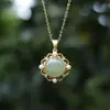 Espelho de Flor Jade Natural Jaspe Pingente Antigo Ouro de Areia Jade Redondo Esculpido Vintage Cidade Proibida Novo Colar de Pérolas