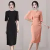 Comercio Exterior Mujer Verano 2024 Estilo Coreano Moda Elegante Elegante Adelgazante Estilo Dama Super Ajuste Delgado Vestido Midi Liso