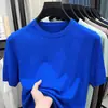 Camiseta Masculina de Manga Curta, Verão em Malha Fina Imitando Lã, Gola Redonda, Base de Cor Sólida, Totalmente Tricotada à Máquina na Horizontal Manga Curta Masculina