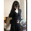 Camiseta de punto básica con cuello de polo para mujer con diseño coreano de primavera, cuello en V, manga larga, suéter básico para mujer