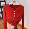 Cardigan de Punto Corto con Hebilla Metálica de Color Puro Estilo Suave Estilo Coreano 2025 Suéter de Cuello V para Mujer Otoño e Invierno