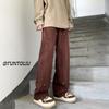 Vibe Pantalones Americanos de Calle Ins Estilo Europeo y Americano de Alta Calle Overol marrón Holgado Recto Moda China Pantalones Casuales