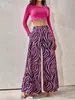 Calça Wide Leg Estampa Zebra Feminina Cintura Alta Fluida Solta Perna Reta Longa 2026 Nova Bolso Lateral Calça Casual Atacado