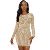 X5529 Novo Produto Transfronteiriço Aliexpress Amazon Europeu e Americano Sexy Feminino Boate Gola Redonda Manga Longa Midi Vestido Saia