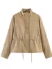 Jaqueta versátil de gola alta com cordão, estilo europeu e americano, soltinha, para comércio exterior transfronteiriço, top casual estilo trench coat americano para mulheres