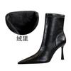 7922-2 Botines de banquete estilo retro europeo y americano tacón de aguja ultraligero punta fina invierno cremallera lateral botines botines para mujer