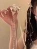 Estilo Dulce de Estudiante Lazo Blanco Cuentas de Vidrio Borla Larga Pasador Pinza de Pato Accesorio para el Cabello para Mujeres Modelo 2026